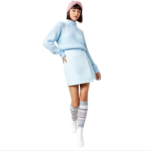 Francesca’s Paige Vegan Leather Light Blue Side Buckle Mini Skirt S - Picture 3 of 16